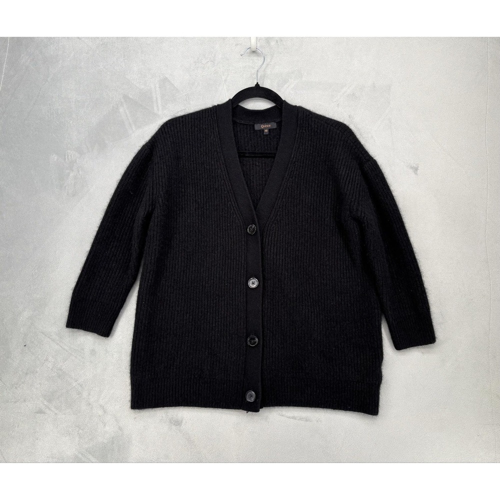 QUINCE Mongolian Cashmere Boyfriend Sweater Fisherman Oversized Black Womens XS